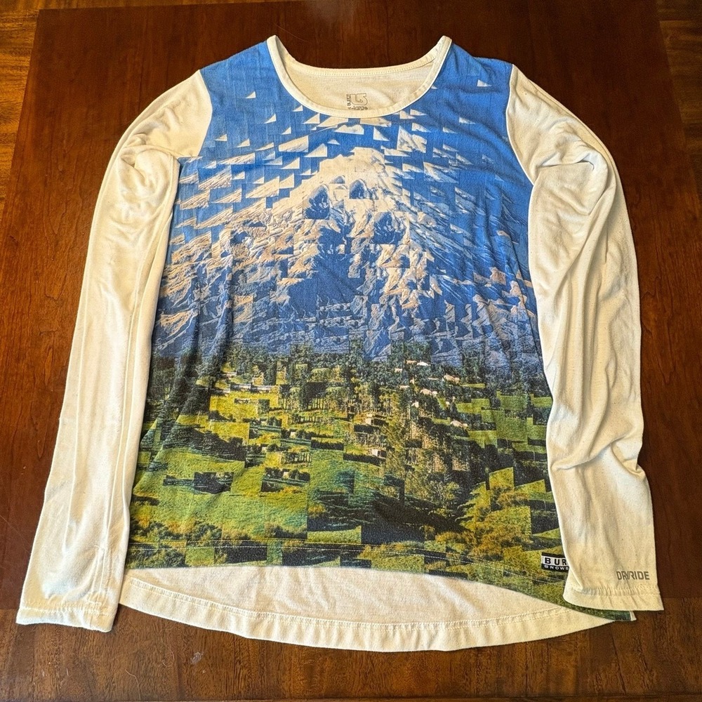 Burton DRYRIDE Mountain‎ Graphic Long Sleeve Shirt White Blue XL Snowboard